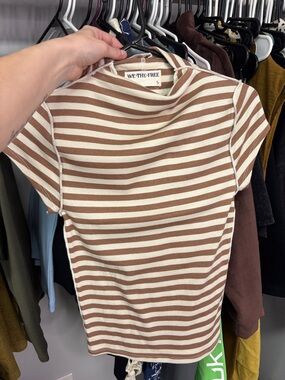 We The Free Brown and Cream Striped Short Sleeve Tee